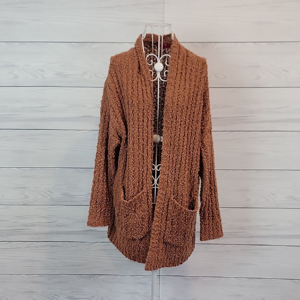 Net. 153 Cardigan Open Front Popcprn Knit  - Rust Brown Womens Size M/L
